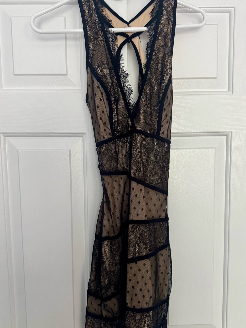 Arden B Black Sheer Lace & Polka Dot Slip Dress
